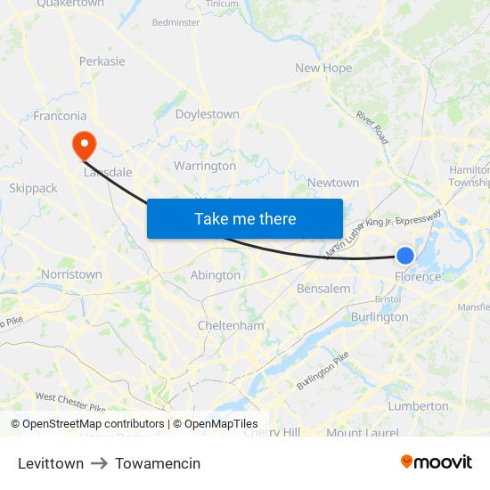 Levittown to Towamencin map