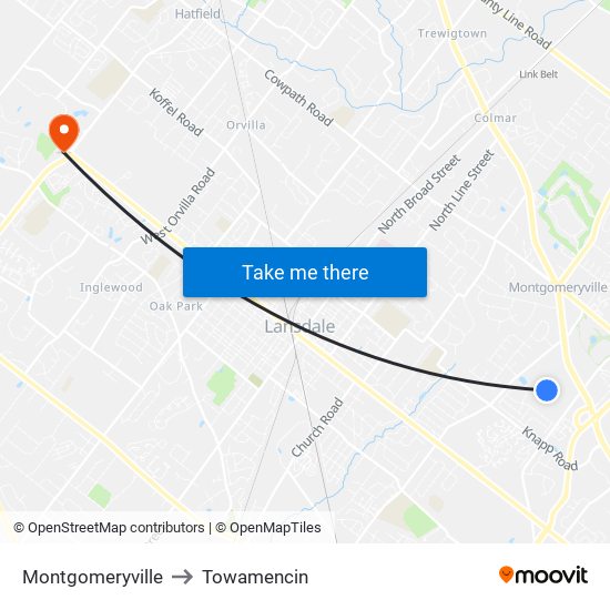 Montgomeryville to Towamencin map