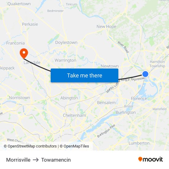 Morrisville to Towamencin map
