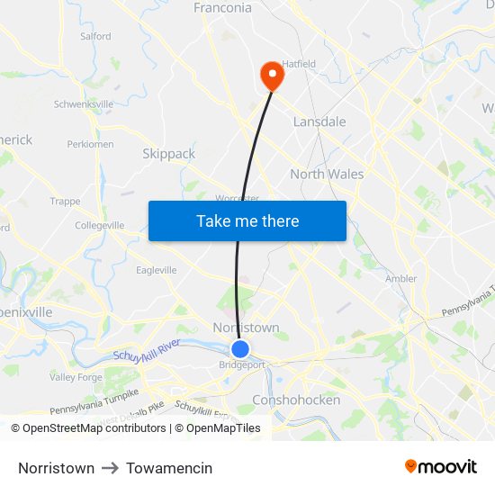 Norristown to Towamencin map