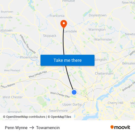 Penn Wynne to Towamencin map