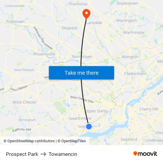 Prospect Park to Towamencin map