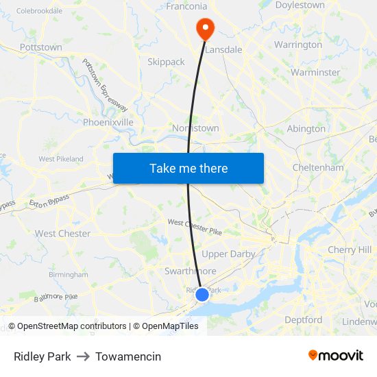 Ridley Park to Towamencin map