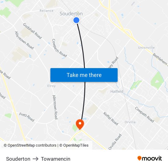 Souderton to Towamencin map