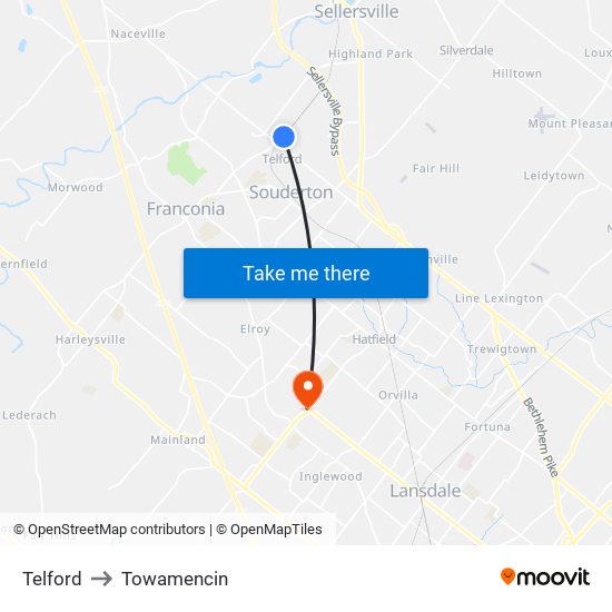 Telford to Towamencin map