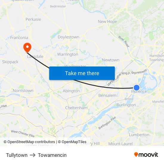 Tullytown to Towamencin map