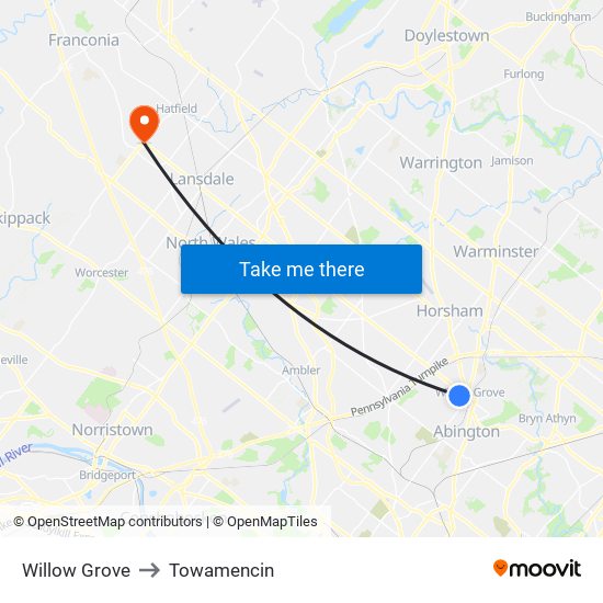 Willow Grove to Towamencin map
