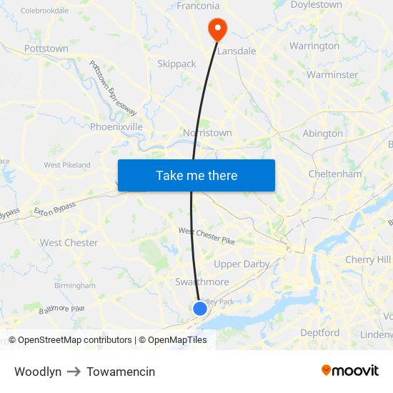 Woodlyn to Towamencin map