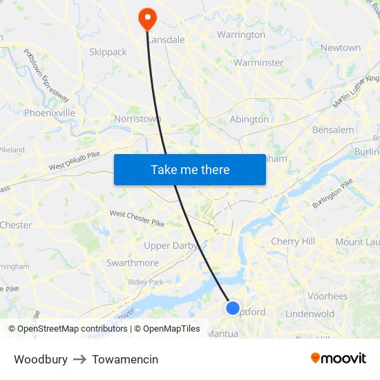 Woodbury to Towamencin map