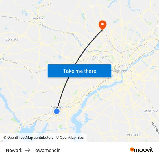 Newark to Towamencin map