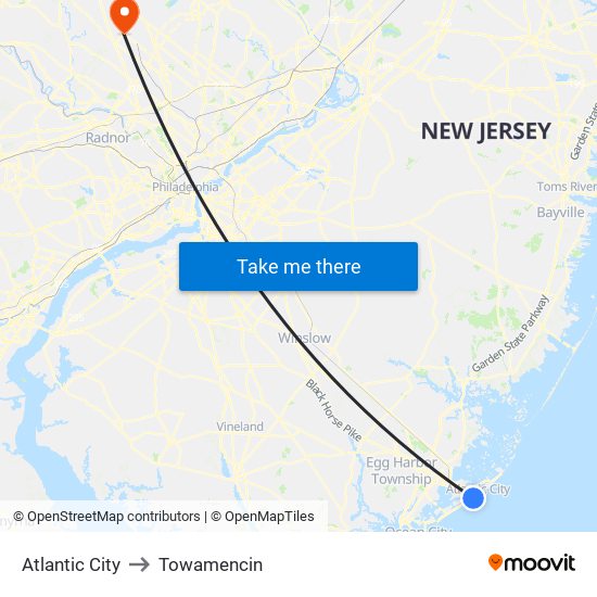 Atlantic City to Towamencin map