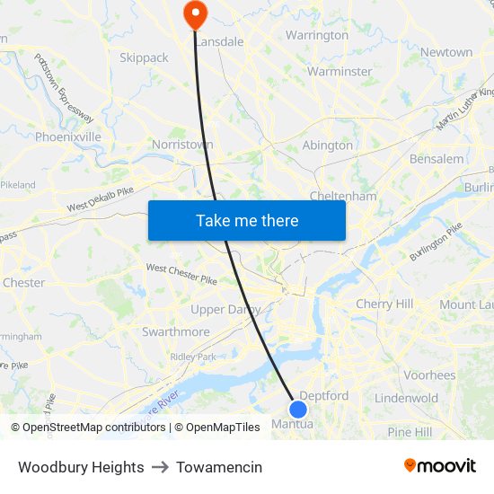 Woodbury Heights to Towamencin map