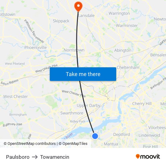 Paulsboro to Towamencin map