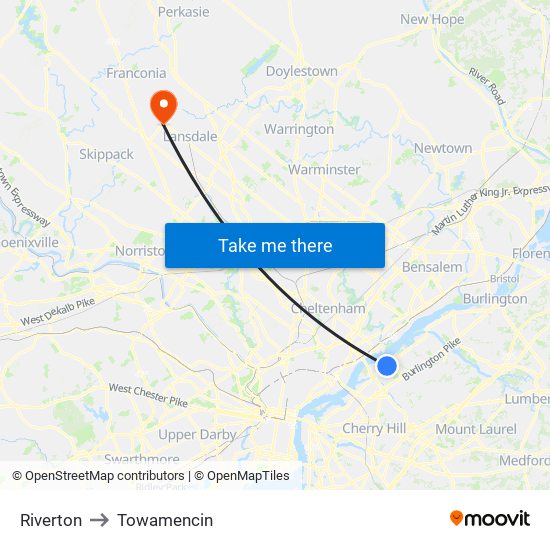 Riverton to Towamencin map