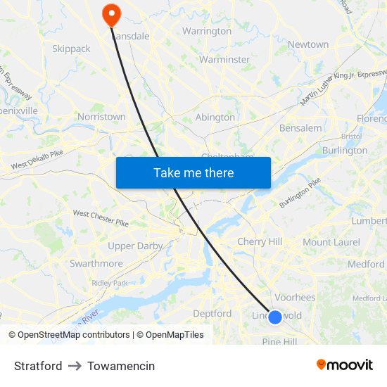 Stratford to Towamencin map