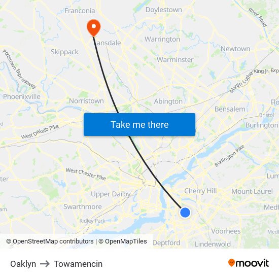 Oaklyn to Towamencin map