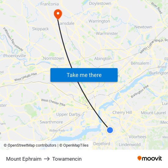 Mount Ephraim to Towamencin map