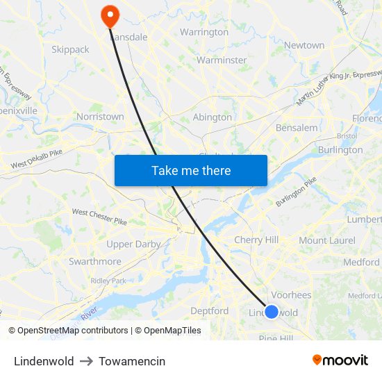 Lindenwold to Towamencin map