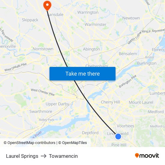Laurel Springs to Towamencin map