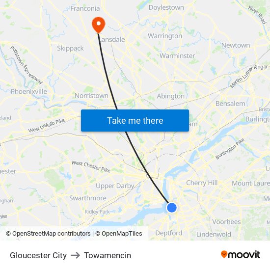 Gloucester City to Towamencin map