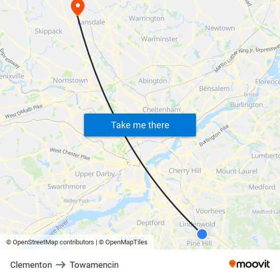 Clementon to Towamencin map