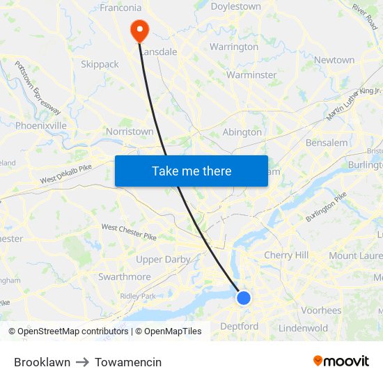 Brooklawn to Towamencin map