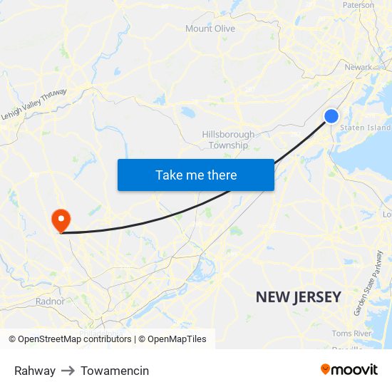 Rahway to Towamencin map