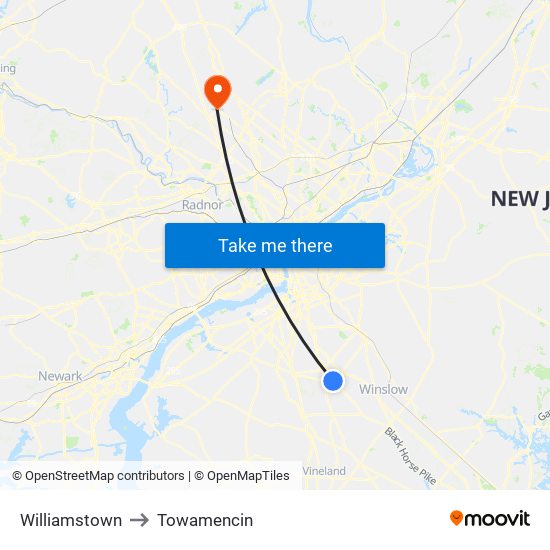 Williamstown to Towamencin map