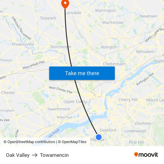 Oak Valley to Towamencin map