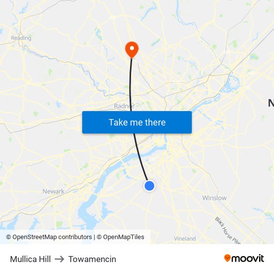 Mullica Hill to Towamencin map