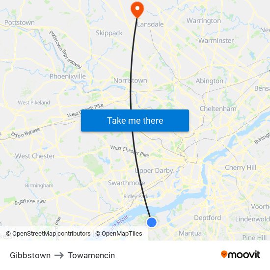 Gibbstown to Towamencin map