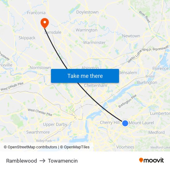Ramblewood to Towamencin map