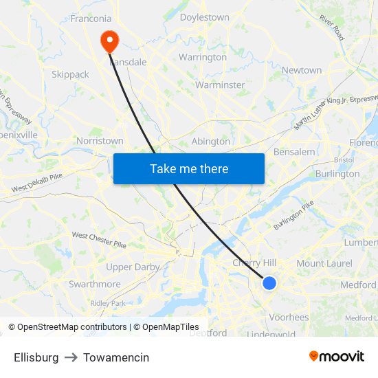 Ellisburg to Towamencin map