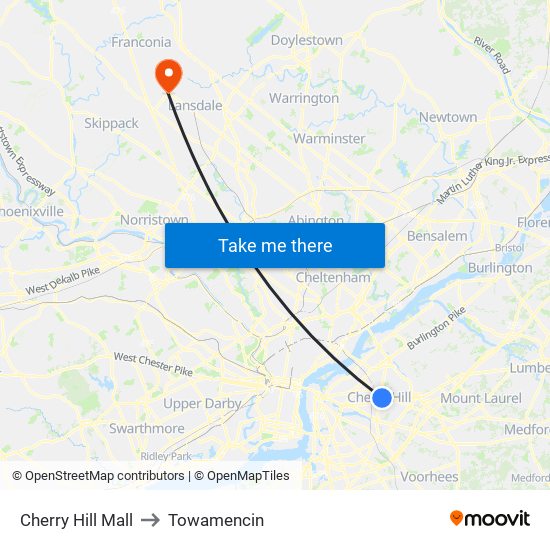 Cherry Hill Mall to Towamencin map