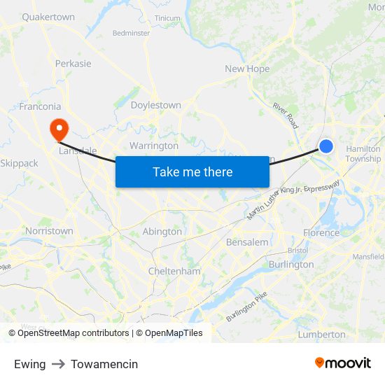 Ewing to Towamencin map