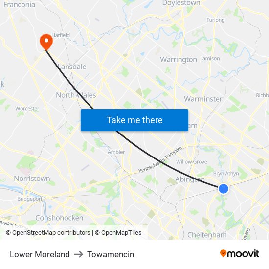 Lower Moreland to Towamencin map