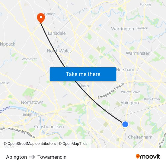 Abington to Towamencin map