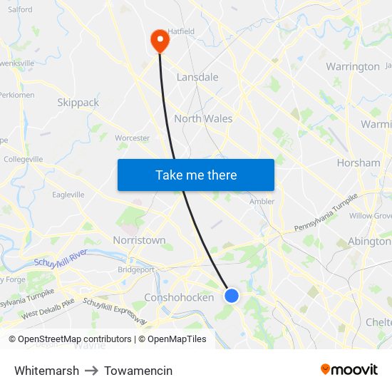 Whitemarsh to Towamencin map