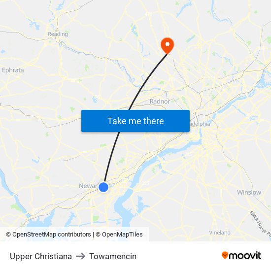 Upper Christiana to Towamencin map