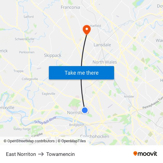 East Norriton to Towamencin map