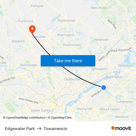 Edgewater Park to Towamencin map