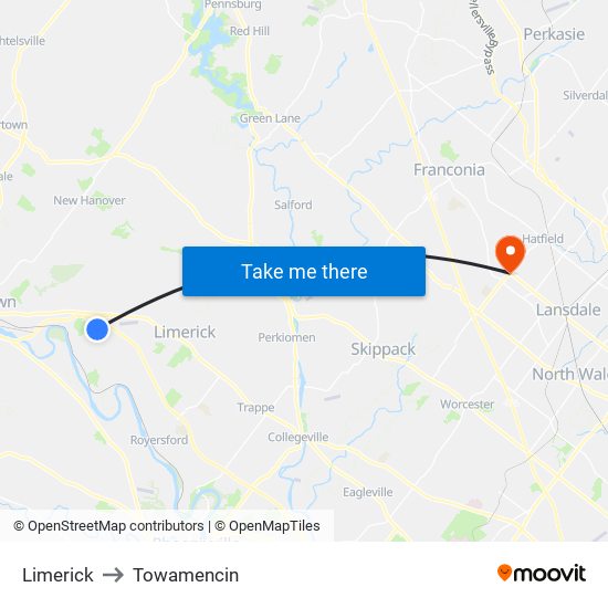Limerick to Towamencin map
