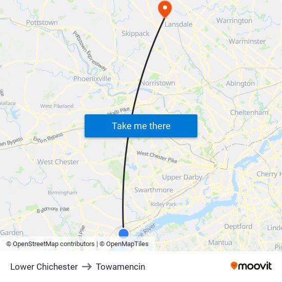 Lower Chichester to Towamencin map