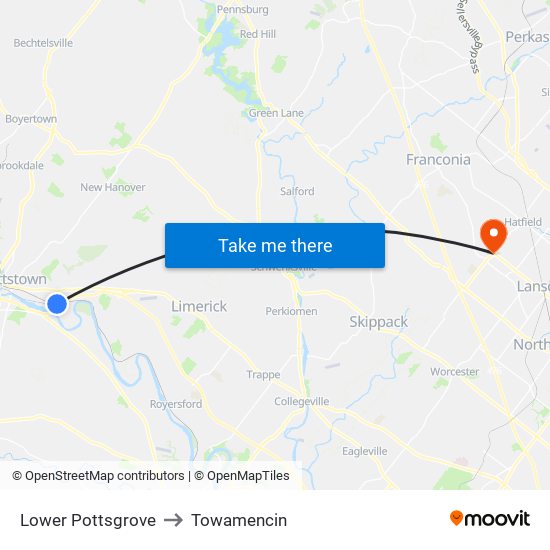 Lower Pottsgrove to Towamencin map