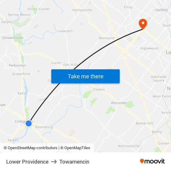 Lower Providence to Towamencin map
