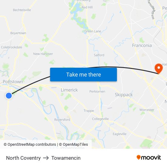 North Coventry to Towamencin map