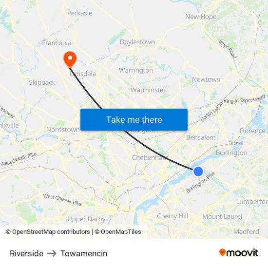 Riverside to Towamencin map