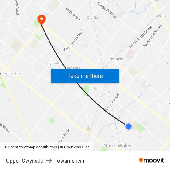 Upper Gwynedd to Towamencin map