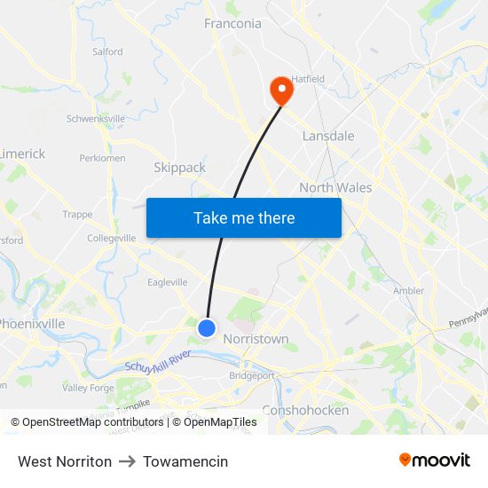 West Norriton to Towamencin map