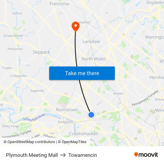 Plymouth Meeting Mall to Towamencin map
